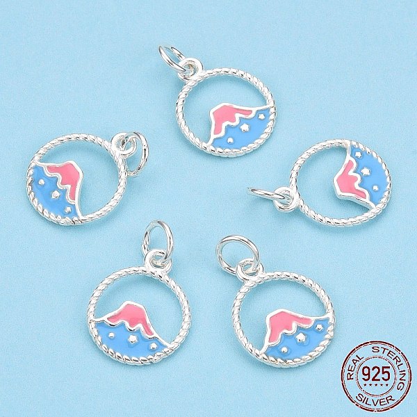 

PandaHall 925 Sterling Silver Enamel Charms, with Jump Ring, Volcano, Light Sky Blue, 13x11x1mm, Hole: 3mm Sterling Silver+Enamel Mountain