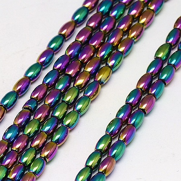 

PandaHall Electroplate Non-magnetic Synthetic Hematite Beads Strands, Rice, Grade A, Multi-color Plated, 5x3mm, Hole: 1mm, about...
