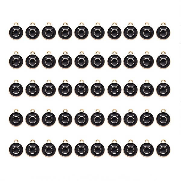 

PandaHall Alloy Enamel Pendants, Flat Round with Constellation, Light Gold, Black, Taurus, 15x12x2mm, Hole: 1.5mm, 50pcs/Box Alloy+Enamel...