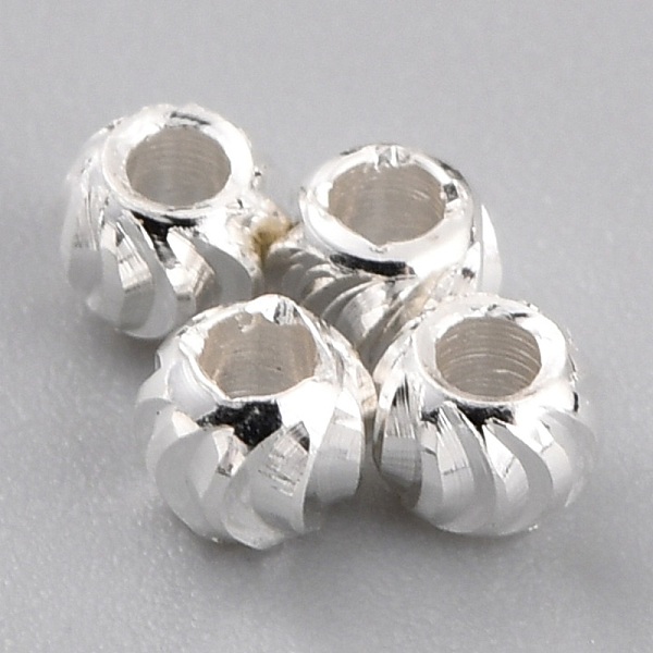 

PandaHall Brass Beads, Long-Lasting Plated, Corrugated Round, 925 Sterling Silver Plated, 3x2.5mm, Hole: 1.2mm Brass Round