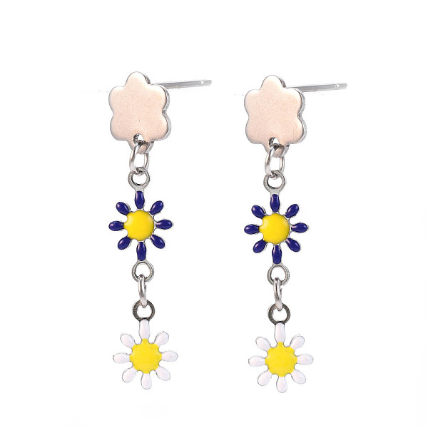 

PandaHall Enamel Flower Long Dangle Stud Earrings, Stainless Steel Color Plated 304 Stainless Steel Jewelry for Women, Dark Blue, 34x8mm..., Purple