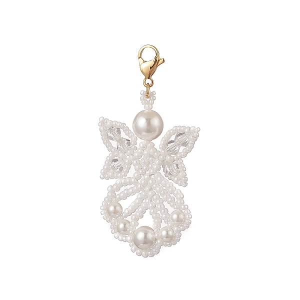 

PandaHall Angel Glass Pendants Decorations, with Seed Beads, Shell Pearl and 304 Stainless Steel Lobster Claw Clasps, White, 55x25x7.5mm...