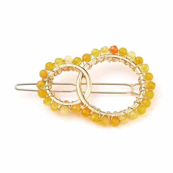 

PandaHall Alloy Hollow Geometric Natural Agate Beads Hair Barrettes, Ponytail Holder Statement, with Hair Accessories for Women, Interlink..., Yellow