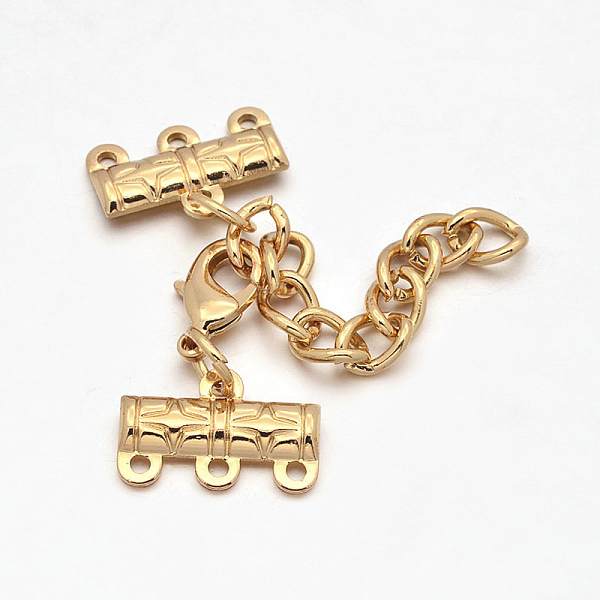 

PandaHall Iron Chain Extender, Necklace Layering Clasps, with 3-Strand Cord Ends and Lobster Claw Clasp, Golden, 51mm, Hole: 2mm, End Chain...