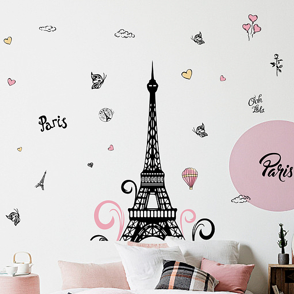 

PandaHall Translucent PVC Self Adhesive Wall Stickers, Waterproof Building Decals for Home Living Room Bedroom Wall Decoration, Eiffel Tower...