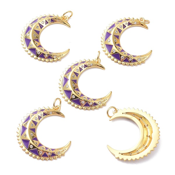 

PandaHall Brass Micro Pave Cubic Zirconia Pendant, with Enamel, Long-Lasting Plated, Real 18K Gold Plated, Moon, Mixed Color, 25x23x3.5mm..., Multicolor