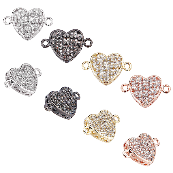 

PandaHall CHGCRAFT 8Pcs 4 Colors Brass Micro Pave Clear Cubic Zirconia Connector Charms, Heart, Mixed Color, 18x11.5x4mm, Hole: 2mm...