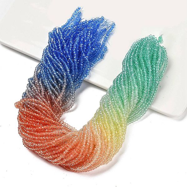 

PandaHall Transparent Painted Glass Beads Strands, Faceted, Rondelle, Colorful, 2.6x2.5mm, Hole: 0.5mm, about 130pcs/strand, 12.99''(33cm)...