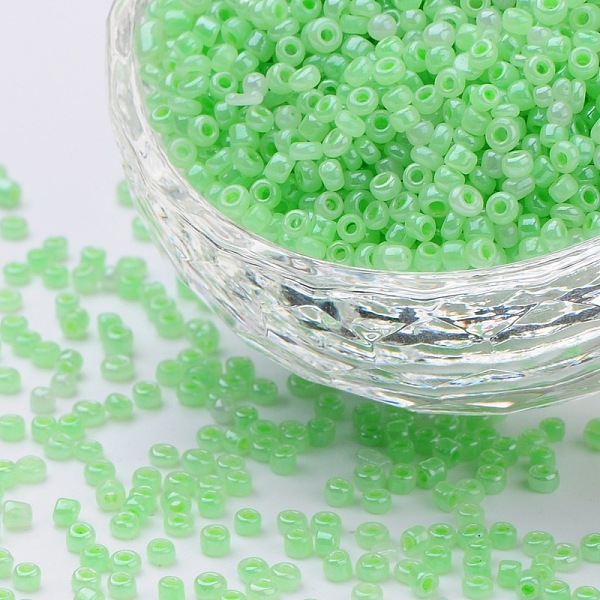 

PandaHall (Repacking Service Available) Glass Seed Beads, Ceylon, Round, Pale Green, 12/0, 2mm, Hole: 1mm, about 12g/bag Glass