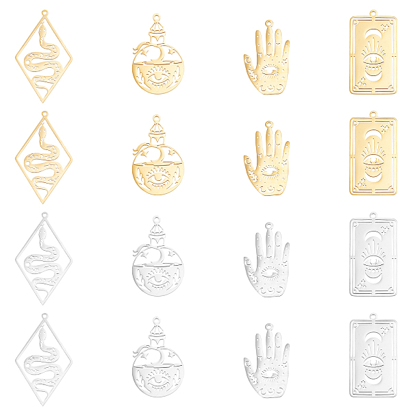 

PandaHall DICOSMETIC 16Pcs 8 Style 201 Stainless Steel Pendants, Laser Cut, Palm with Eye & Rhombus & Rhombus, Golden & Stainless Steel...