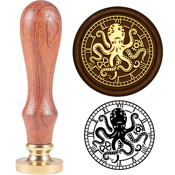 PandaHall SUPERDANT Octopus Wax Seal Stamp Clock Gear Vintage Sealing Stamps 30mm Wax Stamp with Removable Brass Head Wood Handle for