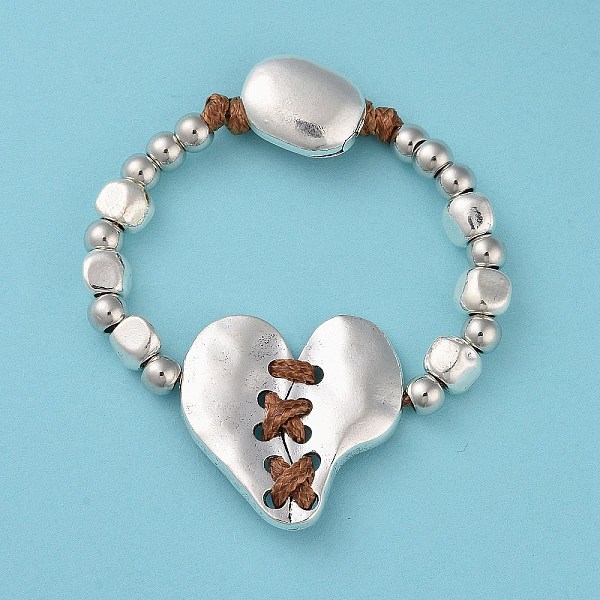 

PandaHall Alloy Splite Heart Beaded Bracelet, Silver, 6-7/8 inch(17.5cm) Alloy Heart