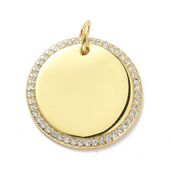 

PandaHall Brass Micro Pave Clear Cubic Zirconia Pendants, with Jump Ring, Stamping Blank Tag, Long-Lasting Plated, Flat Round, Real 18K Gold...