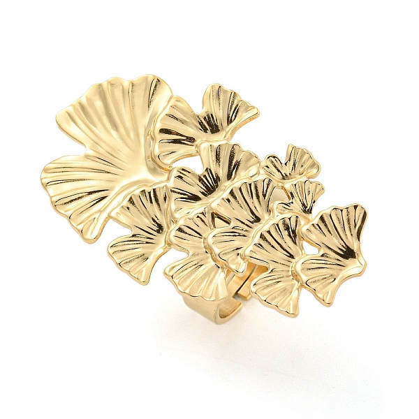

PandaHall 304 Stainless Steel Adjustable Rings for Women, Golden, Leaf, Inner Diameter: 17mm 304 Stainless Steel Leaf