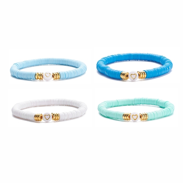 

PandaHall 4Pcs 4 Color Handmade Polymer Clay Heishi Surfer Stretch Bracelets Set, Acrylic Heart Beaded Preppy Bracelet Women, Mixed Color..., Multicolor