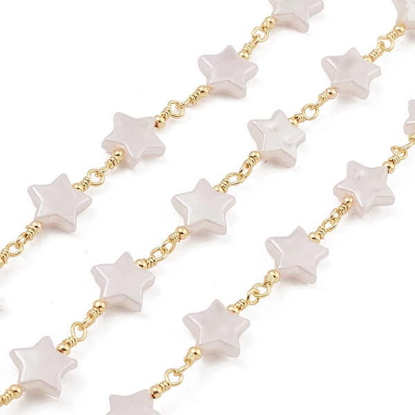 

PandaHall Brass Link Chains, with ABS Plastic Star Beaded, Unwelded, with Spool, Real 18K Gold Plated, 20~21x10x3.5mm Brass