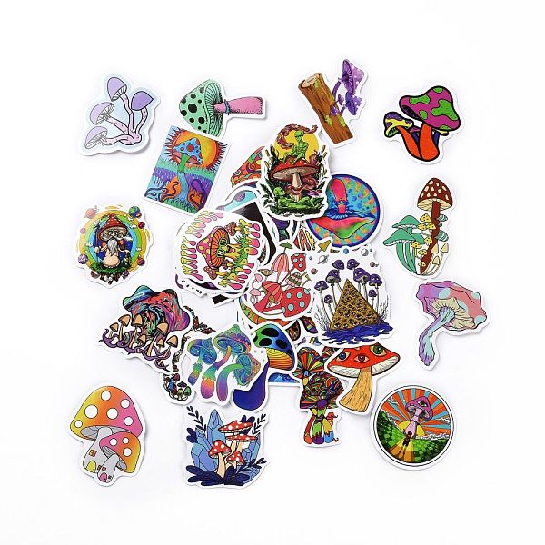 

PandaHall 50Pcs Cartoon Mushroom Paper Sticker Label Set, Adhesive Label Stickers, for Suitcase & Skateboard & Refigerator Decor, Mixed..., Multicolor