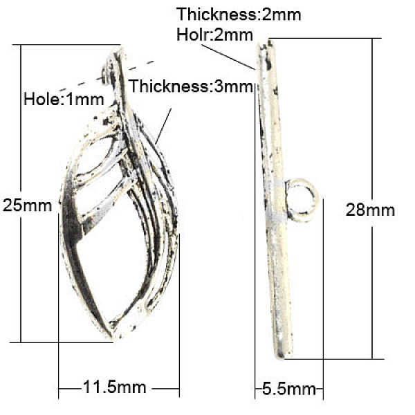 

PandaHall Tibetan Style Toggle Clasps, Lead Free & Nickel Free, Leaf, Antique Silver, 23x11.5x3mm, Hole: 1~2mm Alloy Leaf