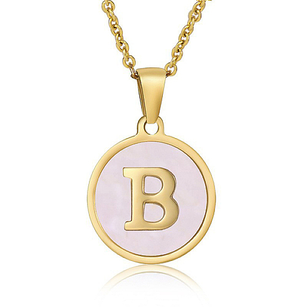 

PandaHall Natural Shell Initial Letter Pendant Necklace, with Golden Stainless Steel Cable Chains, Letter B, 17.72 inch(45cm) Shell Letter B..., Pink