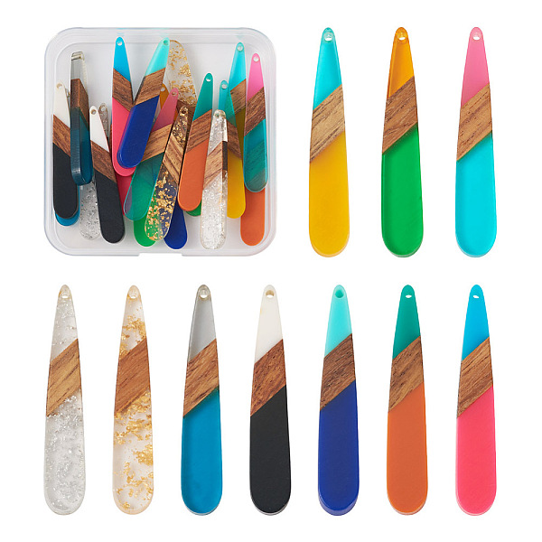 

PandaHall 20Pcs 10 Styles Resin & Walnut Wood Big Pendants, Three Tone, with Foil, Teardrop Charms, Mixed Color, 44x7x3mm, 2pcs/style..., Multicolor