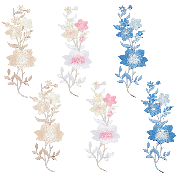 Benecreat 6 個 3 色花アイロン接着パッチ刺繍アップリケ生地