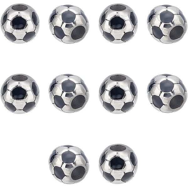 UNICRAFTALE 10pcs Football Beads Stainless Stee Soccer Ball European Beads Sports 5mm Large Hole Enamel Beads for Bracelet Jewelry Making