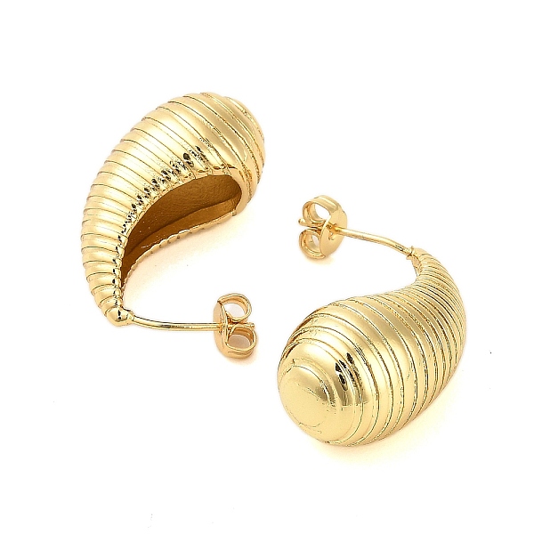 Rack Plating Grooved Teardrop Brass Stud Earrings For Women