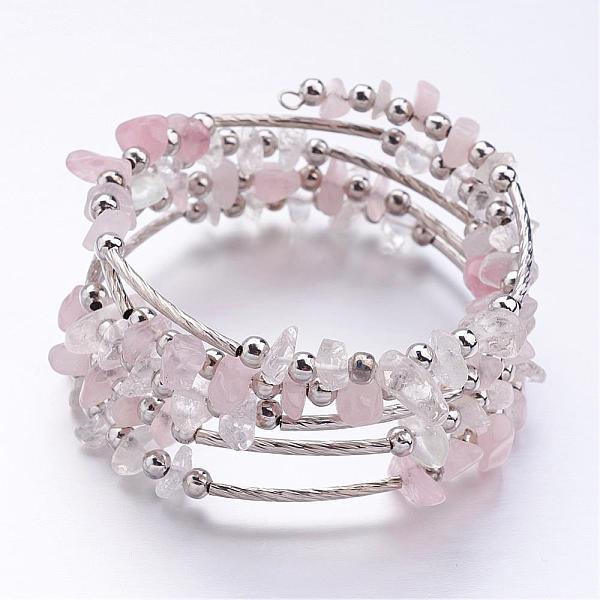 Five Loops Wrap Rose Quartz Beads Bracelets