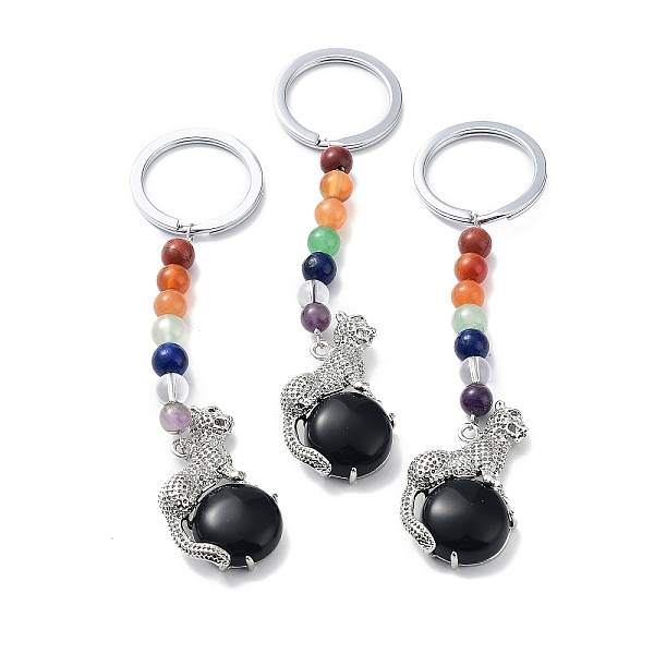 

PandaHall Natural Obsidian & Brass Cheetah Keychain, with 7 Chakra Gemstone Bead and Iron Rings, Lead Free & Cadmium Free, 10.3cm Obsidian...