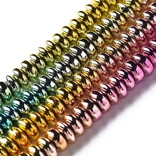 

PandaHall Electroplate Non-magnetic Synthetic Hematite Beads Strands, Flat Round, Mixed Color, 4x2mm, Hole: 0.7mm, about 194~103pcs/strand..., Multicolor