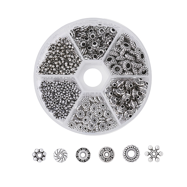 

PandaHall Tibetan Style Alloy Spacer Beads, Mixed Shape, Antique Silver, 12.5x10.5x1.8cm, 300pcs/box Alloy Mixed Shapes