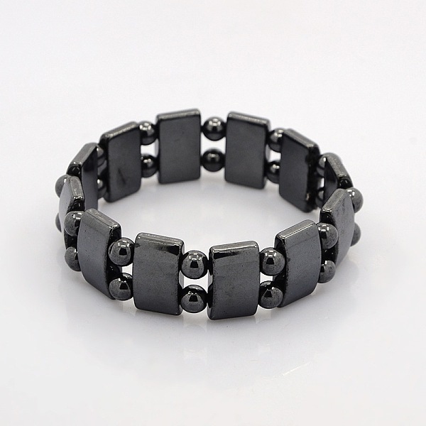 

PandaHall Magnetic Hematite Rectangle and Round Beads Stretch Bracelets for Valentine's Day Gift, 60mm Hematite Black