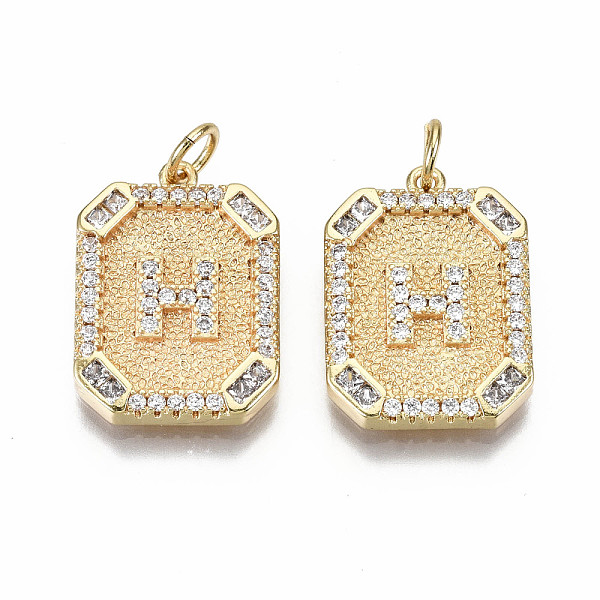 

PandaHall Brass Micro Pave Clear Cubic Zirconia Pendants, Nickel Free, Real 18K Gold Plated, Rounded Rectangle with Word, Letter.H...