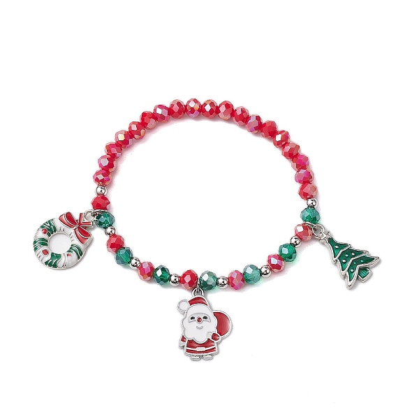 

PandaHall Christmas Tree & Santa Claus & Christmas Wreath Alloy Enamel Charm Bracelets, Faceted Glass Stretch Bracelets for Women, Red...