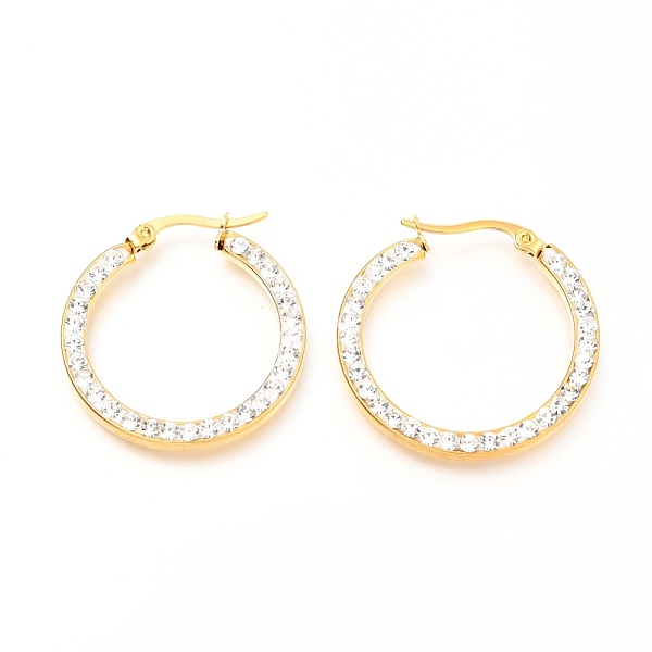 

PandaHall 304 Stainless Steel Hoop Earrings, with Polymer Clay Rhinestones, Flat Ring Shape, Golden, 30x28x2.6mm, Pin: 0.7mm 304 Stainless...