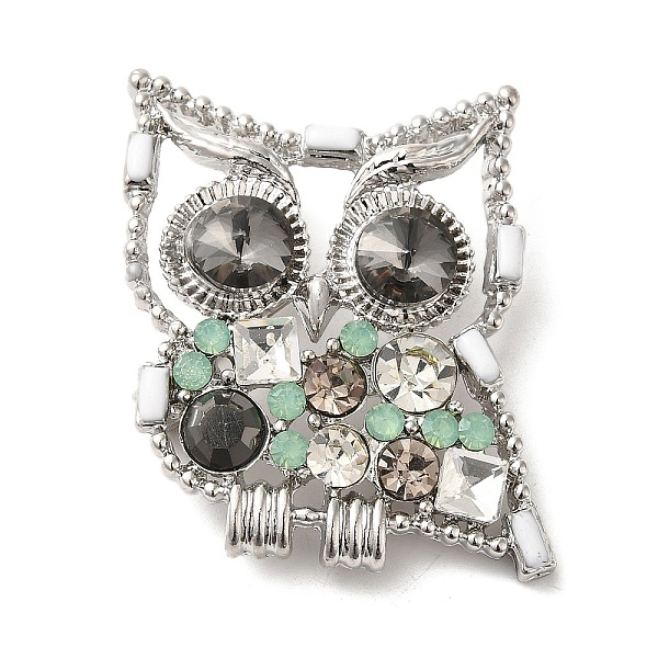 

PandaHall Owl Alloy Colorful Rhinestone Hollow Brooch, for Clothes, Platinum, 41x32.5x11mm, hole: 6x5mm. Alloy+Rhinestone Owl Multicolor