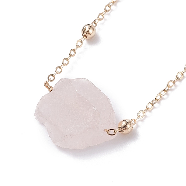 

PandaHall Natural Rose Quartz Raw Stone Pendant Necklace for Women, Golden, 17-3/4 inch(45cm) Rose Quartz Pink