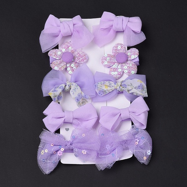 

PandaHall 5 Pair 5 Style Bowknot & Flower Polyester Alligator Hair Clips, Iron Hair Accessories, Medium Purple, 58x49x17mm, 1 Pair/style...