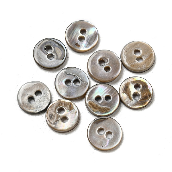 

PandaHall Freshwater Shell Buttons, 2-Hole, Flat Round, Gray, 9x1~2mm, Hole: 1.5mm Shell Flat Round Gray