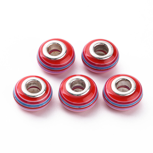 

PandaHall Resin European Stripe Beads, Large Hole Beads, with Silver Color Plated Brass Cores, Rondelle, Red, 14x8.5mm, Hole: 5mm...