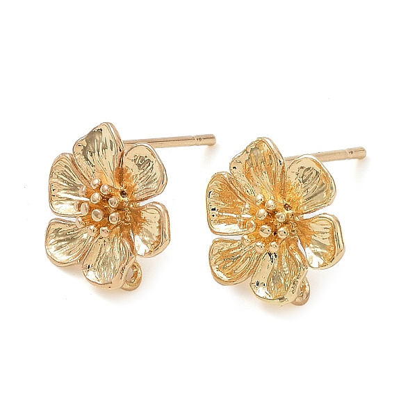 

PandaHall Brass Stud Earring Finding, with Vertical Loop, Flower, Real 18K Gold Plated, 12x13mm, Hole: 1mm, Pin: 0.7mm Brass Flower