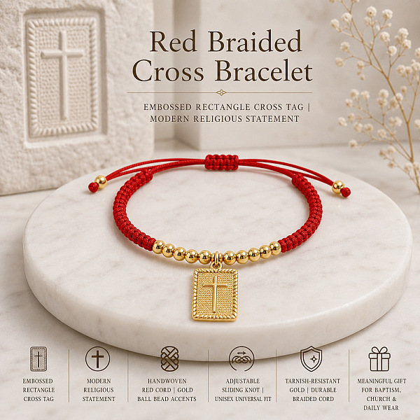 Bracelets à breloques en acier inoxydable 304 avec pendentif croix et rectangle
