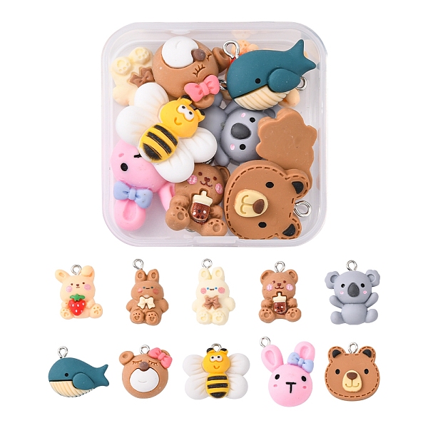 

PandaHall 10Pcs 10 Style Animal Resin Pendants, with Platinum Tone Iron Loops, Mixed Color, 20~27.5x16~26x6~10.5mm, Hole: 2~2.5mm, 1pc/style..., Multicolor
