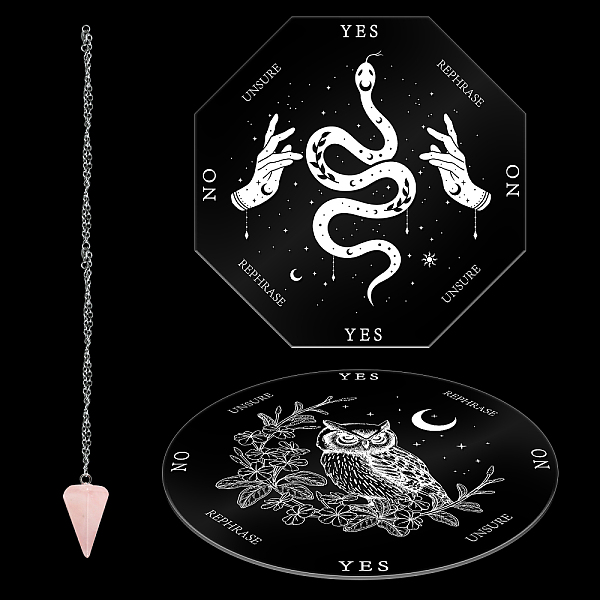 

PandaHall CRASPIRE DIY Pendulum Board Dowsing Divination Making Kit, Including Natural Rose Quartz Cone Pendants, 304 Stainless Steel Cable...