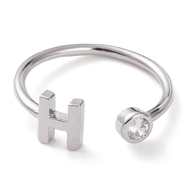 

PandaHall Brass Micro Pave Clear Cubic Zirconia Cuff Rings, Open Rings, Long-Lasting Plated, Platinum, Letter H, US Size 6, Inner Diameter...
