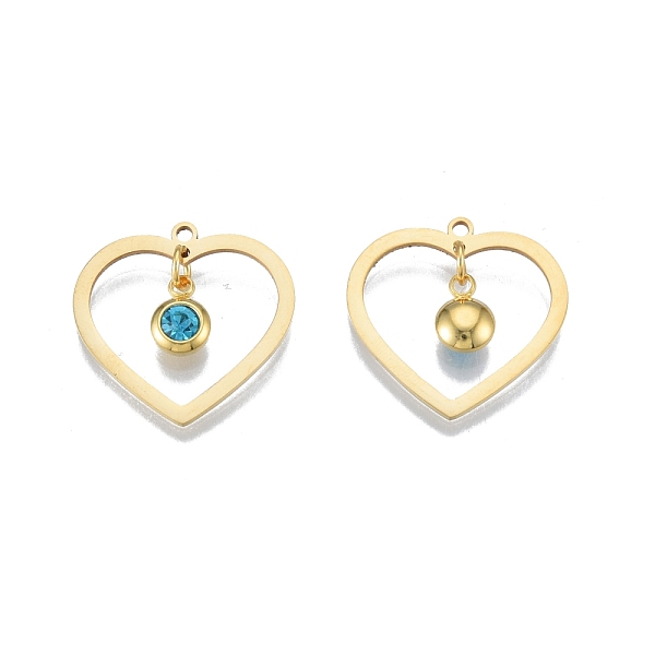 

PandaHall 201 Stainless Steel Pendants, with Rhinestone, Heart with Flat Round, Real 18K Gold Plated, Capri Blue, 23x24x1mm, Hole: 1.6mm..., Cyan