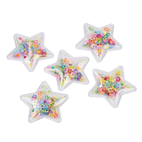 

PandaHall Quicksand Sequin PVC Plastic Cabochons, for Hair Ornament & Costume Accessory, Star, Colorful, 35x37x3mm Plastic Star