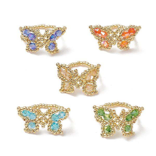 

PandaHall Glass Seed Beaded Butterfly Stretch Ring for Women, Mixed Color, Inner Diameter: 19mm Glass Multicolor