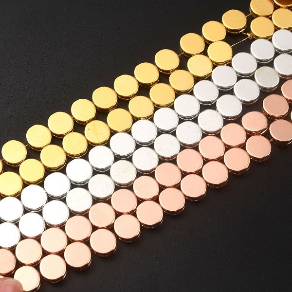 

PandaHall Non-magnetic Synthetic Hematite Beads Strands, Galvanic Plating(Color Retention for 1 Year), Flat Round, Mixed Color, 9.5x9x3.5mm...