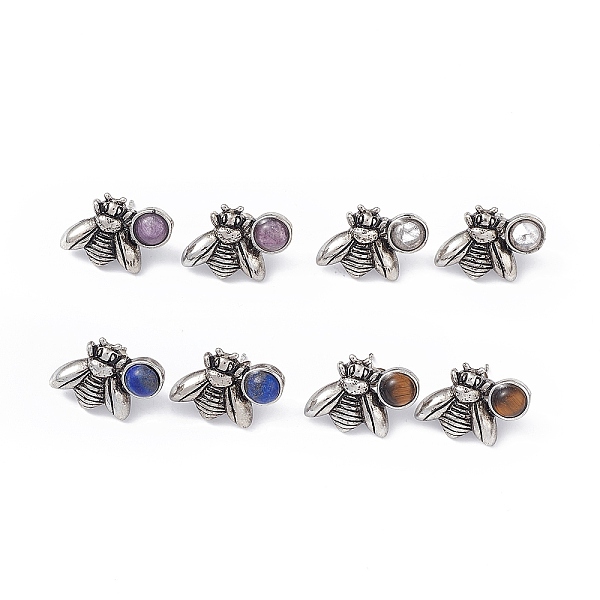 

PandaHall Gemstone Bee Stud Earrings, Antique Silver Alloy Earrings with Brass Pins for Women, 15.5x20.5mm, Pin: 0.8mm Mixed Stone Bees